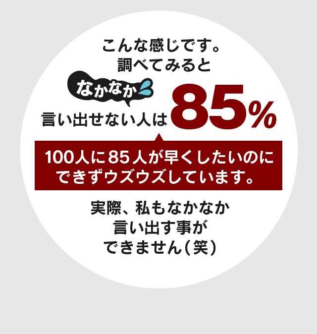 100人に85人が早くしたいのにできずウズウズしています。
