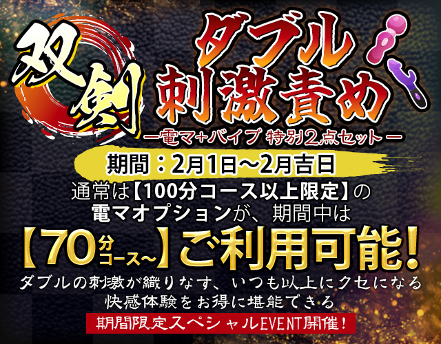 【2月季節限定】双剣ダブル刺激責め〈電マ＋バイブ〉
